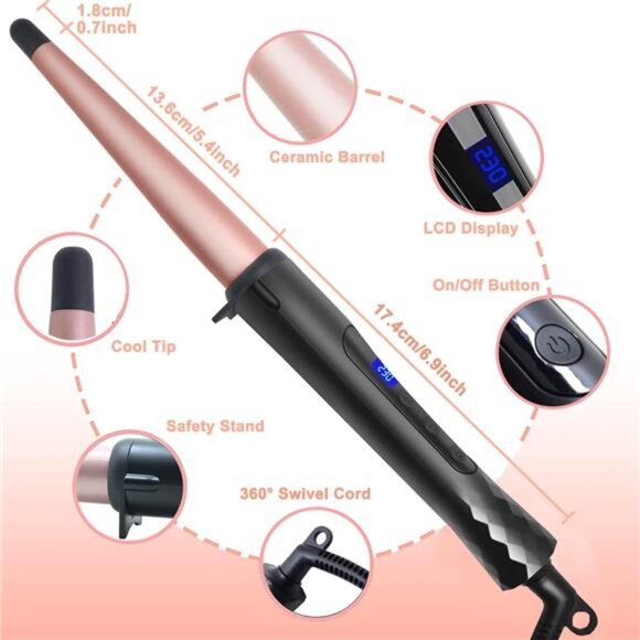 Hair Curling Wand,1/2-1Inch Tapered Curling Iron for All Hair Types,Professional - Picture 6 of 7